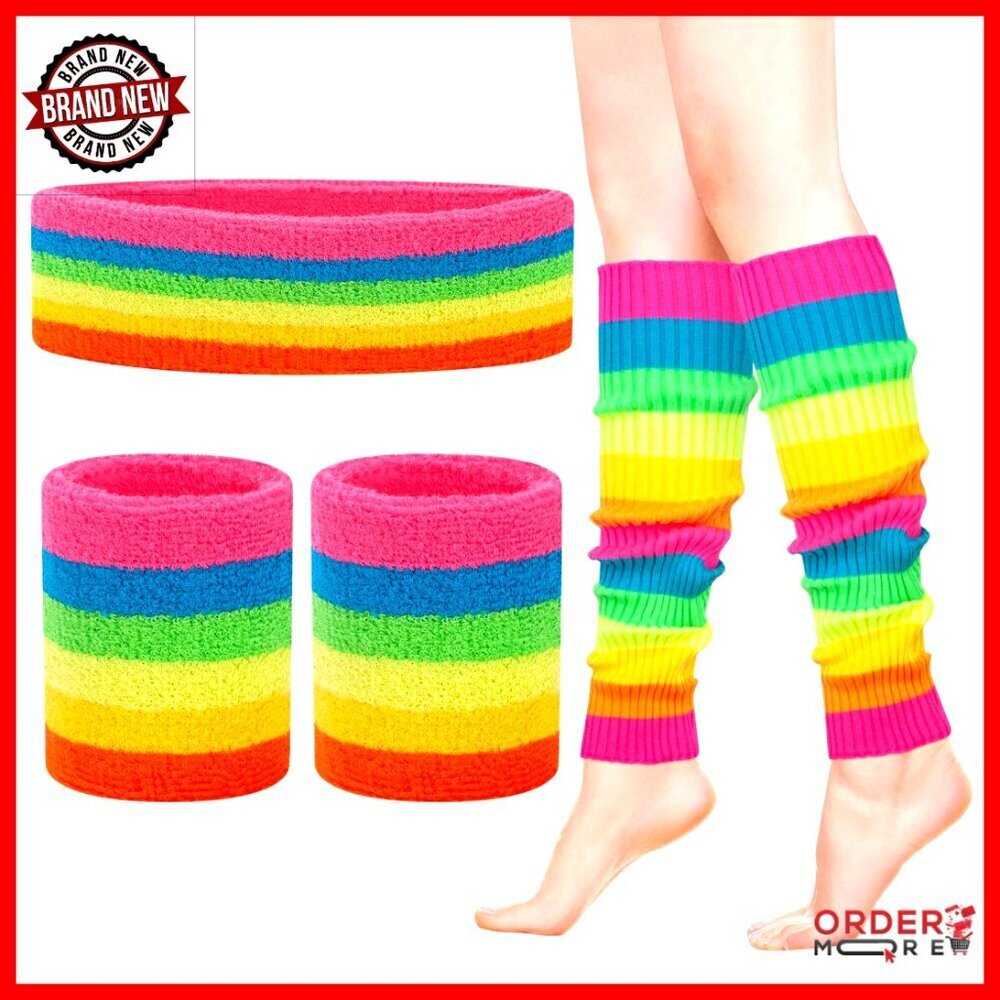 Knit Leg Warmers Set with Headband and Wristbands for Sports and Parties